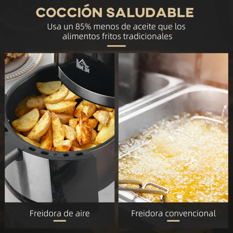HOMCOM Freidora de Aire Caliente de 4L con 12 Programas Preestablecidos y Pantalla LED Táctil 1300W 34,2x25,6x31,8 cm Negro
