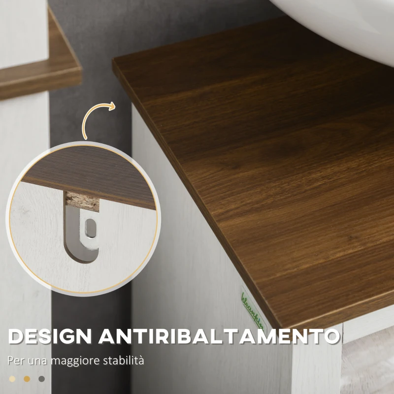 kleankin Mobile Bagno Sotto Lavabo con Armadietto a 2 Ante e Ripiano Aperto, in Truciolato, 60x30x60 cm