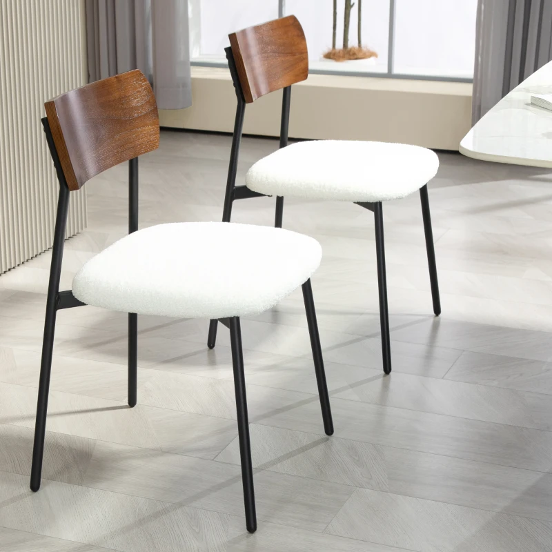 HOMCOM Lot de 2 chaises de salle à manger avec assise effet bouclette, dossier courbé effet bois, intérieur, crème
