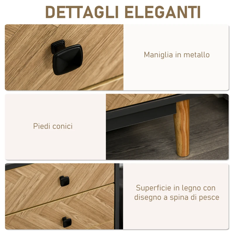 HOMCOM Cassettiera per Camera da Letto in Legno con 5 Cassetti, Stile Vintage Industriale, Grigio Scuro, 80x40x80cm