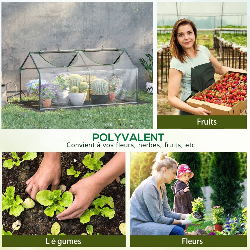 Outsunny Serre de jardin mini serre 2 fenêtres enroulables couverture en PVC 120 x 60 x 60 cm transparent