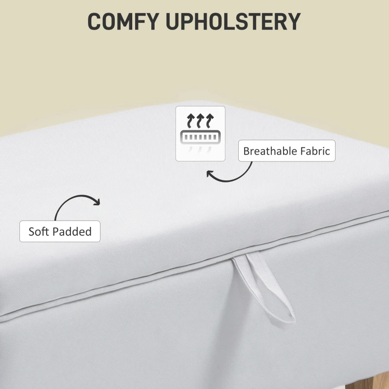 HOMCOM 30L Linen Storage Ottoman Padded Footstool with Rubberwood Legs for Storage Box, Bed End, Shoe Bench, Seating, Cream White