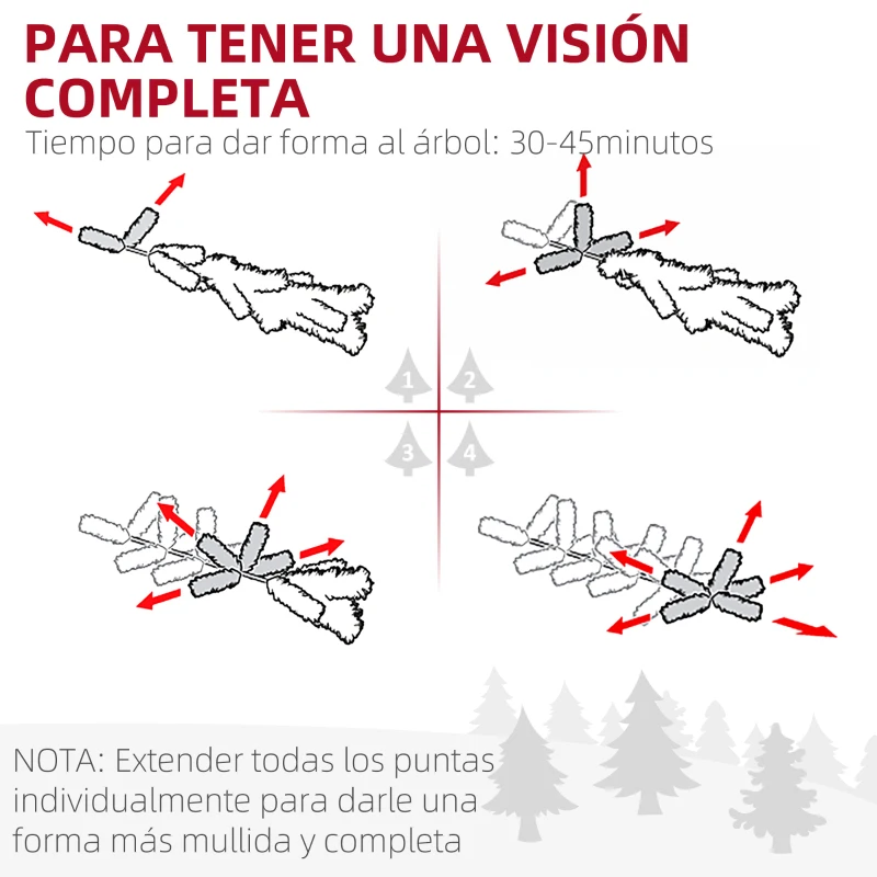 HOMCOM Árbol de Navidad Artificial 180 cm con 350 Luces LED 726 Ramas y Soporte de Acero Árbol Navideño para Interior Verde