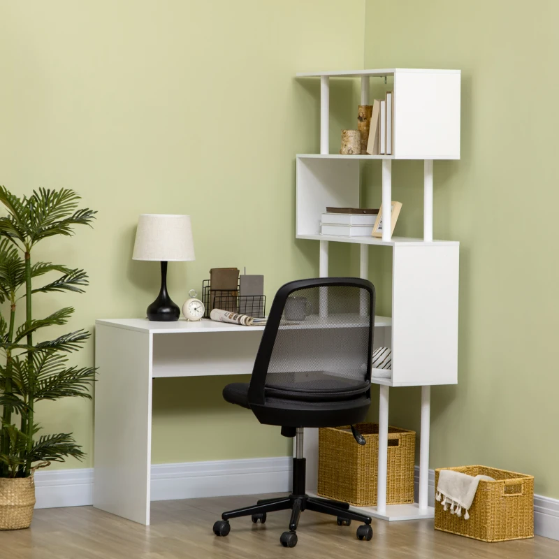 HOMCOM Bureau d'angle bureau informatique en forme de L avec étagères à 4 niveaux en bois 120 x 80 x 176 cm blanc(m-6)