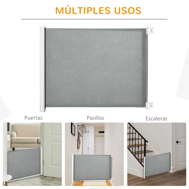 PawHut Barrera Seguridad para Perros Extensible Barrera para Mascotas con Extensión de Acero 5,5-115x5,5x82,5 cm Gris