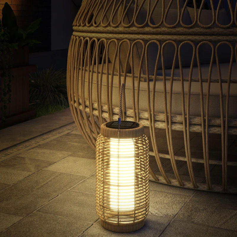 Outsunny Lampadaire d'extérieur solaire en résine tressée luminaire LED de jardin en acier marche/arrêt automatique sable