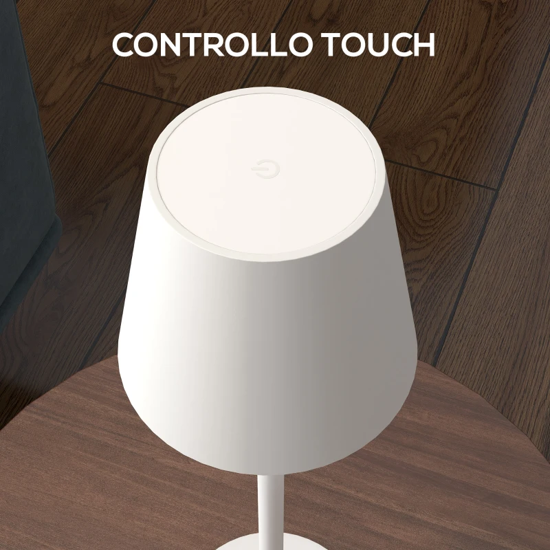 HOMCOM Lampada da Tavolo Portatile in Acrilico e Metallo da 3600mAh con Cavo di Ricarica, Ø11.2x36.5 cm, Bianco