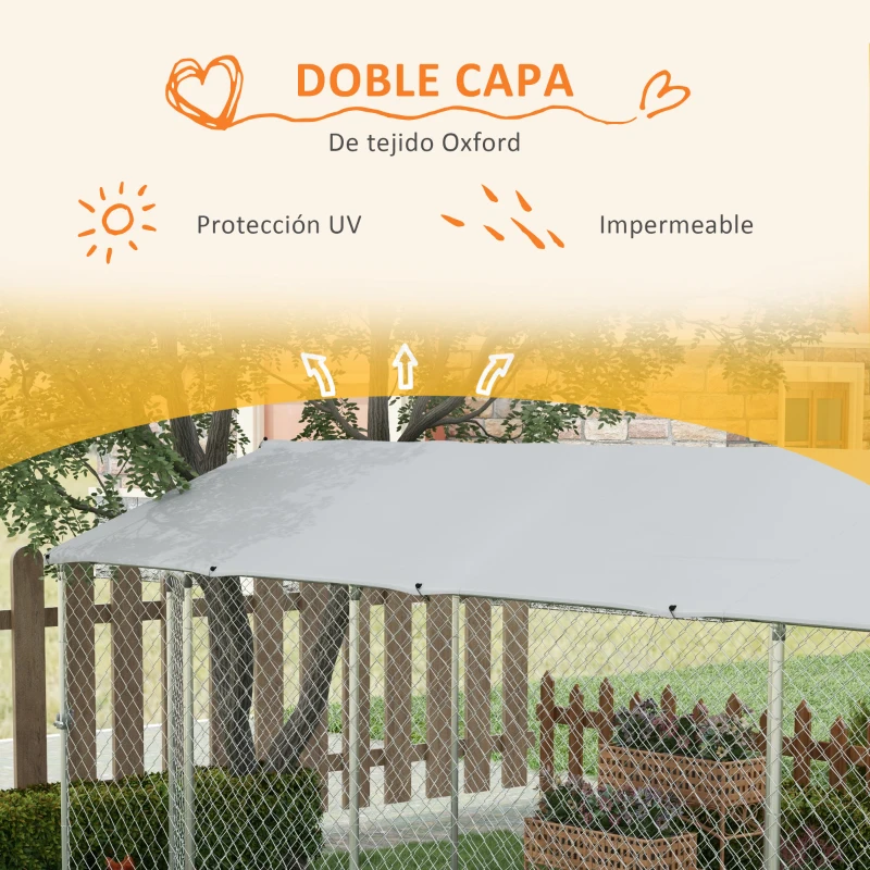 PawHut Jaula de Exterior para Perros Parque para Perros con Marco de Acero Toldo Impermeable y Anti-UV 600x230x230 cm Plata