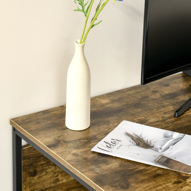 HOMCOM Bureau Informatique Table de bureau d'ordinateur Industriel avec étagère - châssis Acier Noir Grand Plateau Effet boisé 120 x 60 cm