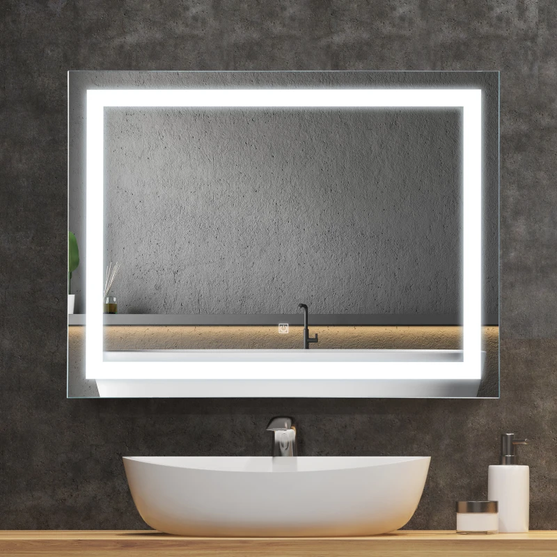 kleankin 80x60cm LED Bathroom Mirror Wall Mounted Vanity Light Illuminated w/ Touch Switch Accessories Home Furnishings