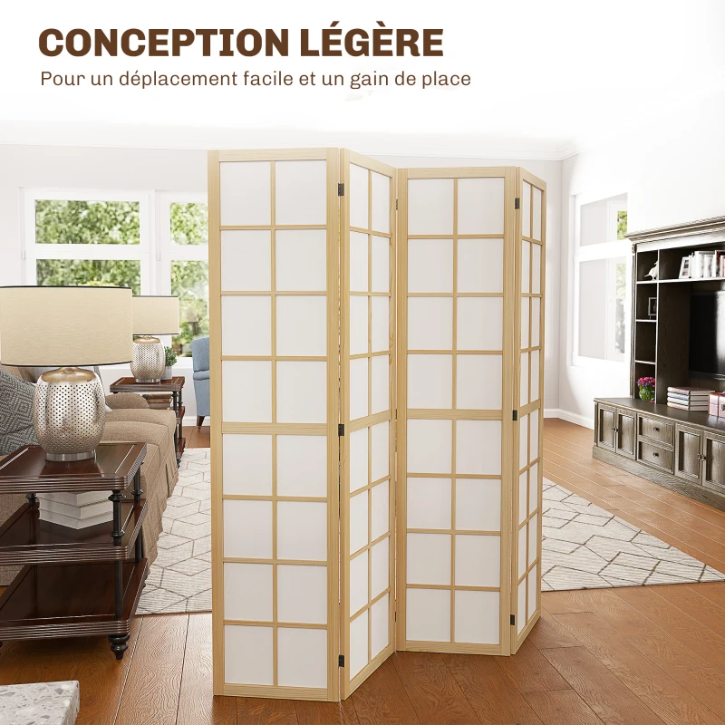 HOMCOM Paravent interieur pliable 4 panneaux 160 x 170 cm séparateur de pièce pour salon chambre à coucher maison, naturel
