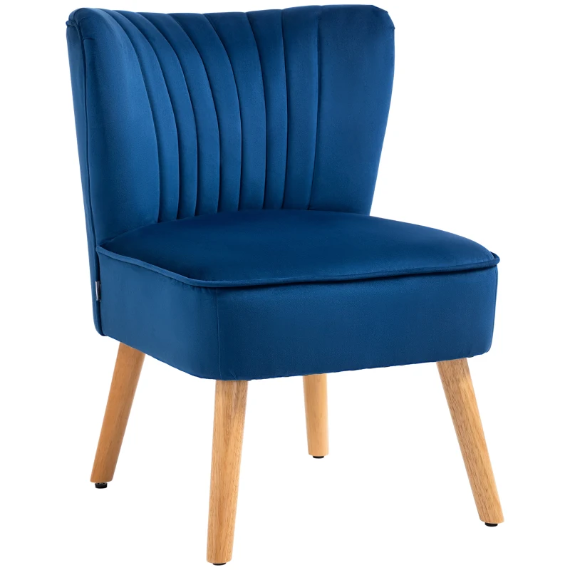 HOMCOM Modern Accent Chair, Fabric Living Room Chair with Rubber Wood Legs and Thick Padding, Dark Blue
