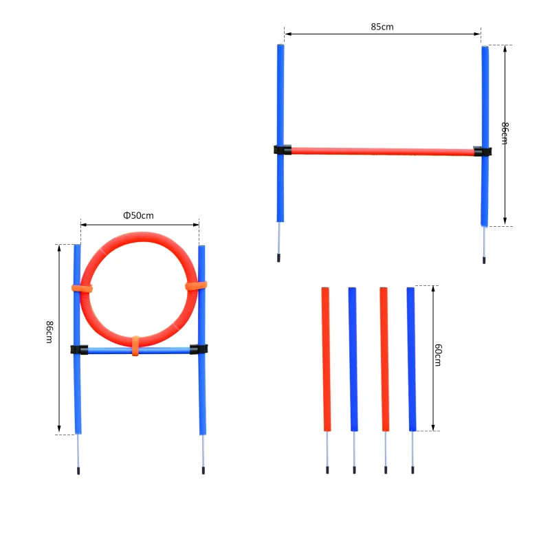 PawHut Agility sport pour chiens équipement complet obstacles et entrainement 11 pièces parcours agility chien avec sac de transport acier rouge et bleu