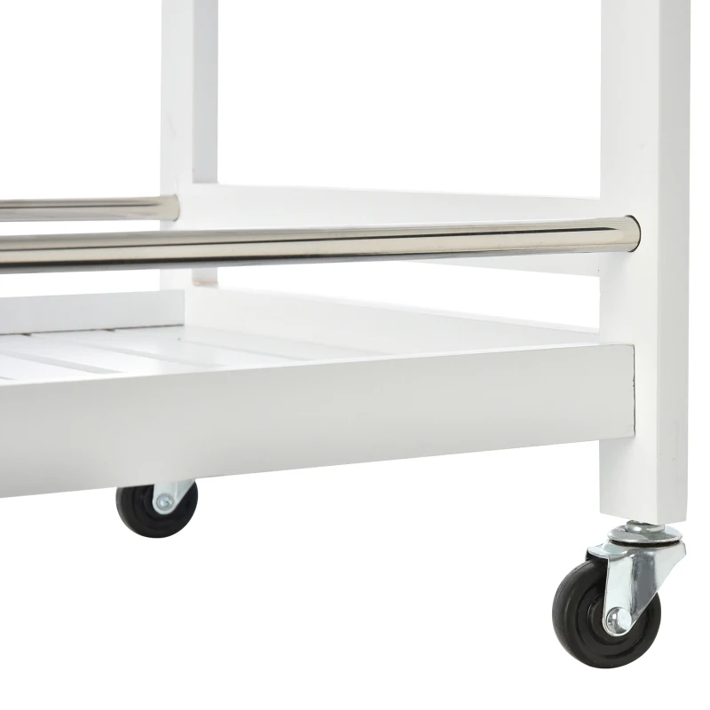 HOMCOM Carrello da Cucina Portavivande in Legno con 3 Ripiani e Ruote, 45x38x78cm, Bianco
