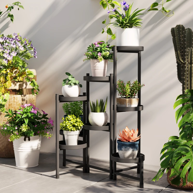 Outsunny Support plantes intérieur en acier 8 niveaux étagère à plantes structure triangulaire pliable 75 x 49 x 82 cm noir