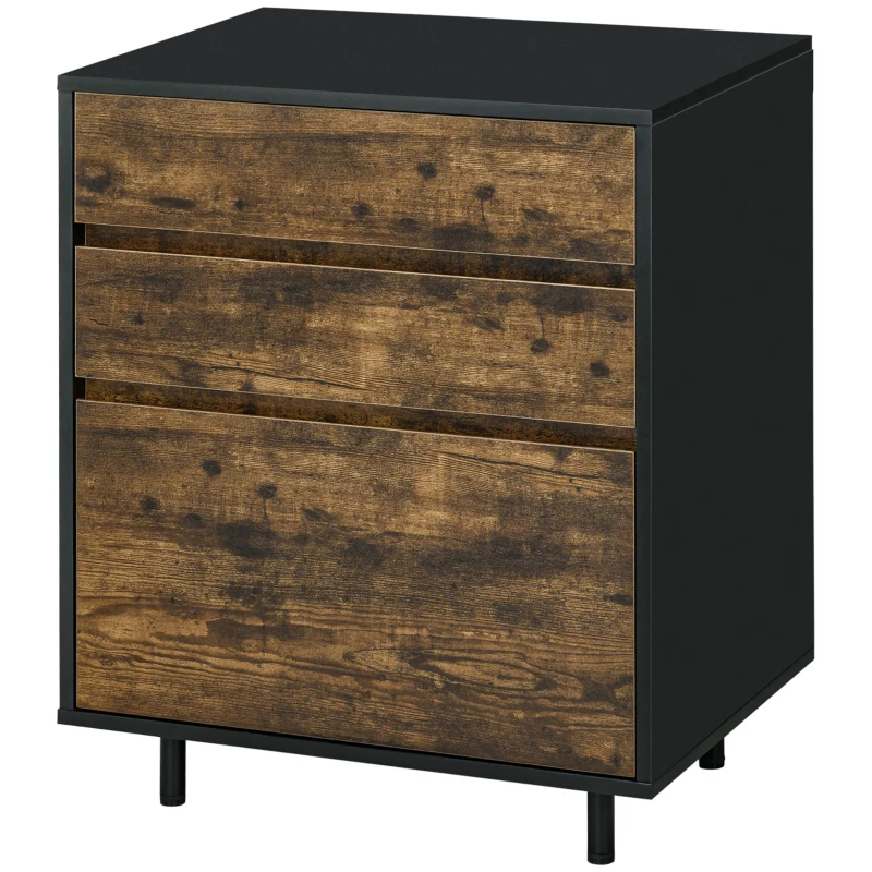 HOMCOM Cassettiera con 3 Cassetti in Truciolato dallo Stile rustico, 60x45x75cm, Marrone e nero