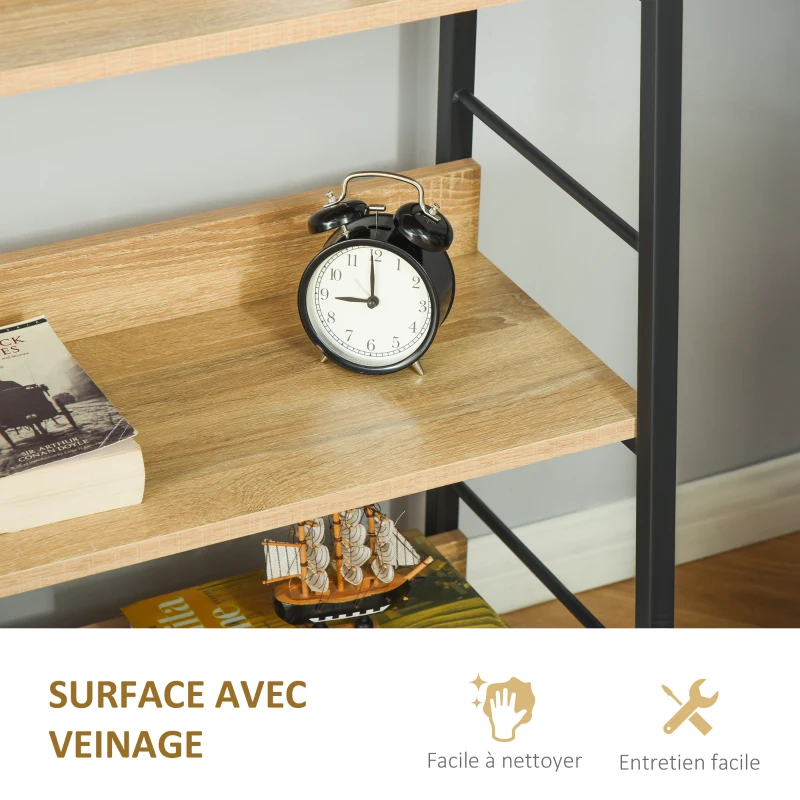 HOMCOM Étagère bibliothèque Style Industriel incliné 5 Niveaux 70L x 35l x 150H cm Coloris chêne Clair Noir
