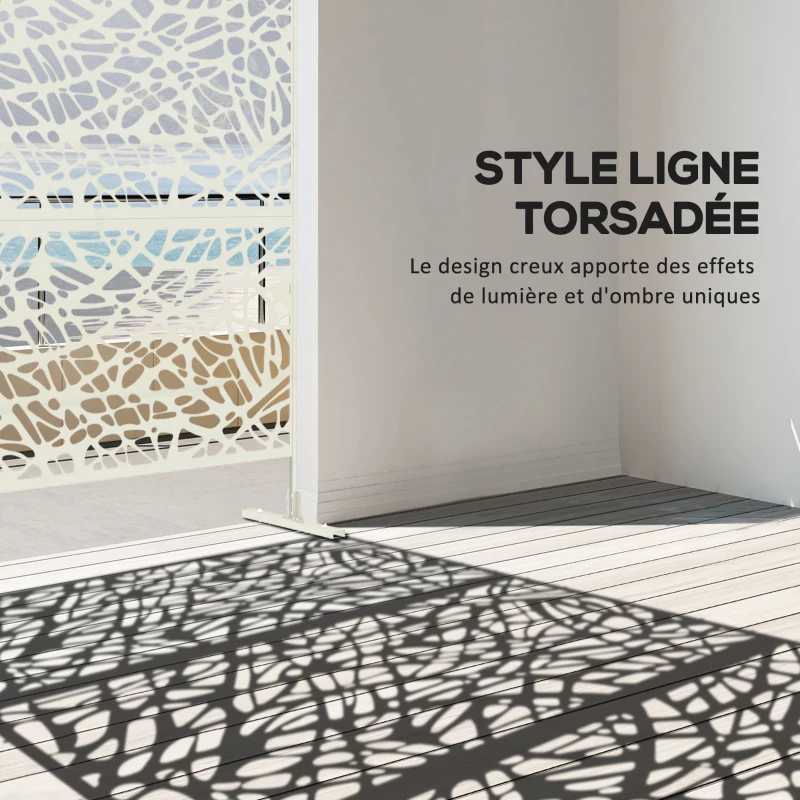 Outsunny Panneau brise vue décoratif paravent extérieur à motif géométrique ajouré en métal - 122 x 45 x 198 cm, blanc