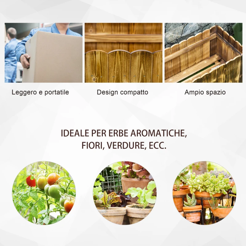 Outsunny Fioriera da Giardino Rettangolare per Interni ed Esterni, in Legno di Abete, 80x33x30 cm, color Legno