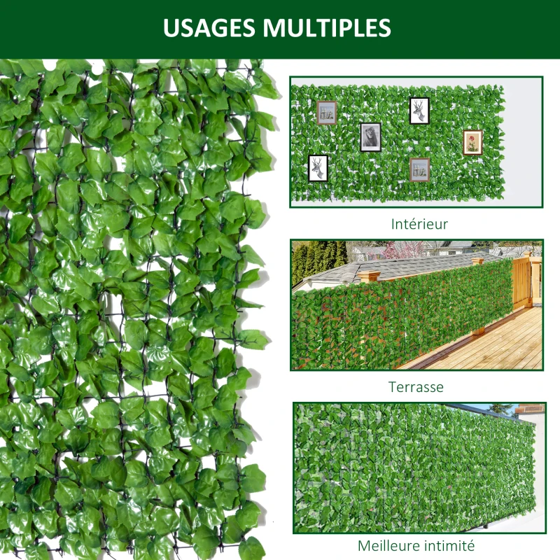 Outsunny Haie Artificiel Brise-Vue décoration Rouleau 3L x 1H m Feuillage réaliste Anti-UV Vert