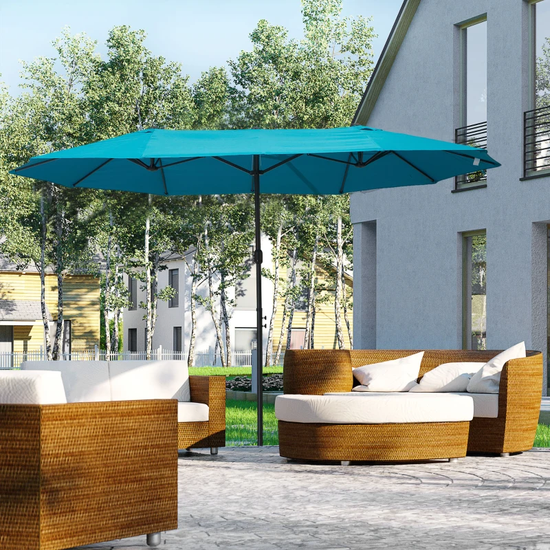 Outsunny 4.6m Double Garden Parasol - Sky Blue