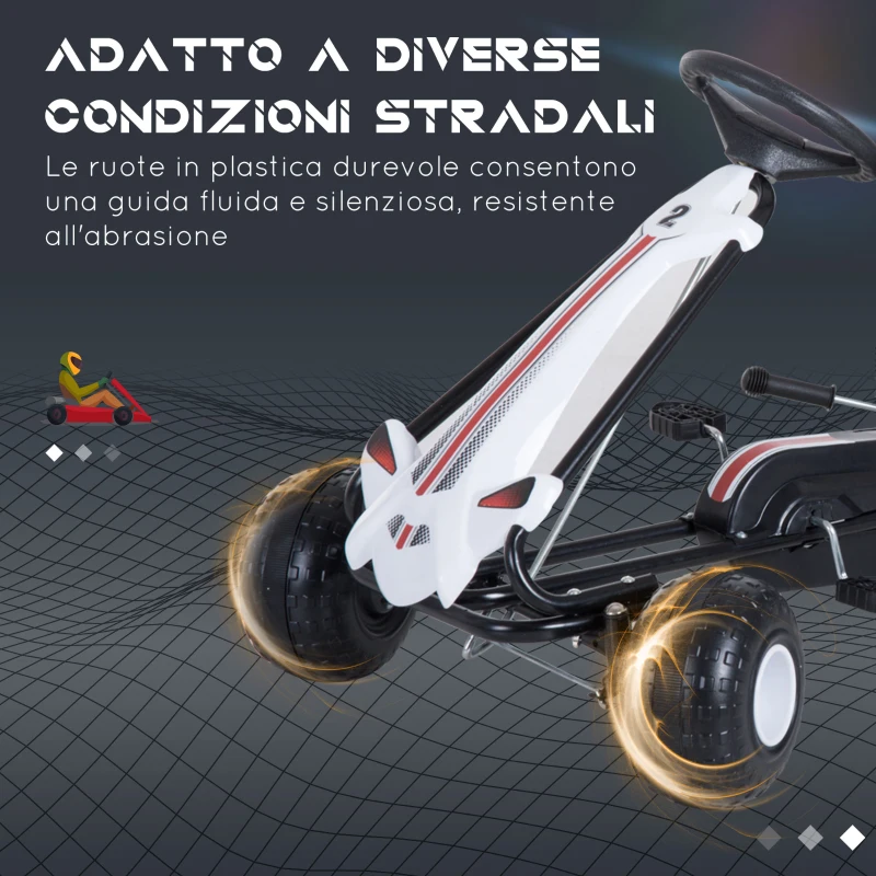 HOMCOM Go Kart a Pedali per Bambini 3-6 Anni con Sedile Regolabile, in Plastica e Ferro, 101.5x65.5x59.5 cm, Bianco e Nero