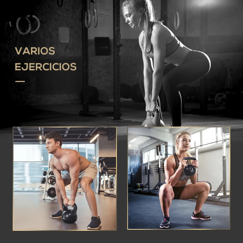 HOMCOM Pesa Rusa de 8 kg Kettlebell Relleno de Arena con Mango Ancho Antideslizante para Entrenamiento 22x17x24 cm Negro