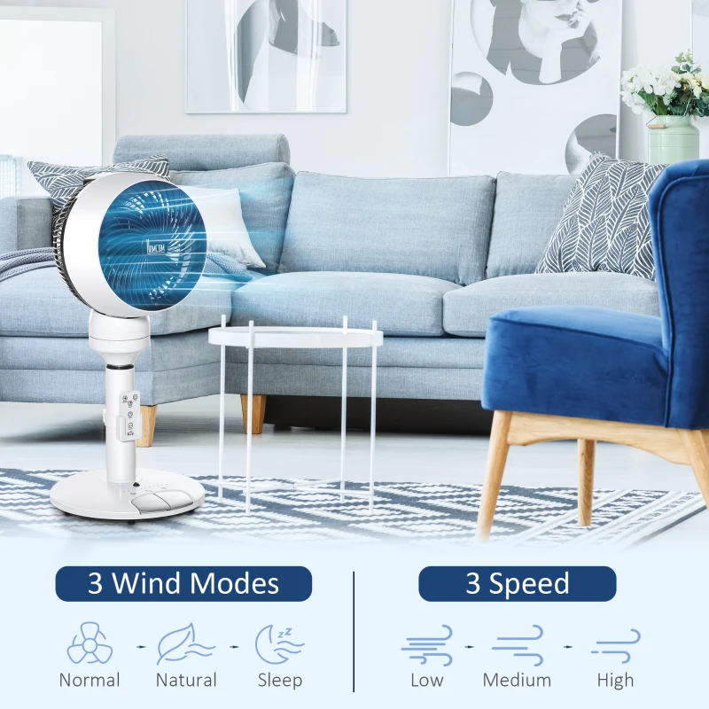 HOMCOM 9'' Air Circulator Fan 3 Speed 3 Mode, 70° Oscillation 90° Vertical Tilt, Height Adjustable, Remote Controller, for Living Room, Bedroom, Office, Black and White