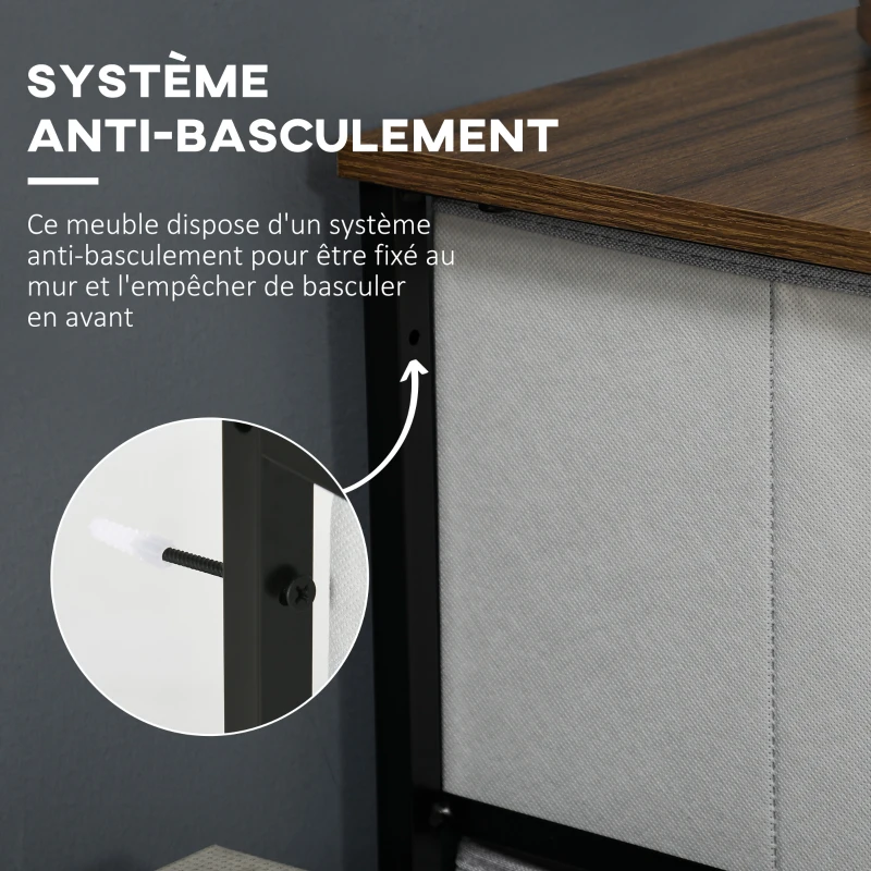 HOMCOM Commode 5 tiroirs meuble de rangement tiroir en tissu pliant - structure acier noir - 45 x 30 x 116 cm gris