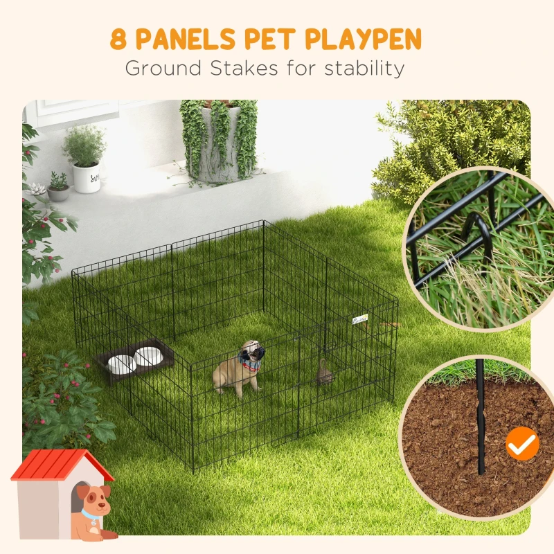 PawHut Dog Pen, 8 Panel Dog Playpen, DIY Design with Door, for Small Dogs, Puppies, Small Animals, for Indoor/Outdoor Use, 61cm High