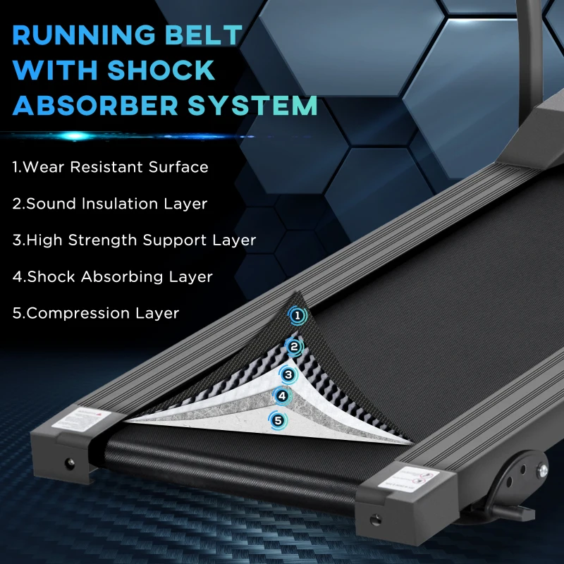 HOMCOM 0.75HP Foldable Motorised Treadmill 1-10 km/h, Indoor Electric Adjustable Running Machine w/ Three Preset Modes, LCD Display, Two Cup Holders for Home, Office, Gym - Black