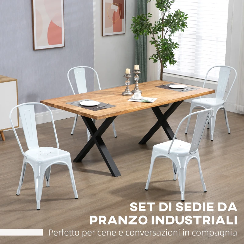 HOMCOM Set da 4 Sedie da Cucina Impilabili dallo Stile Industriale in Acciaio,  45x53x85 cm, Bianco