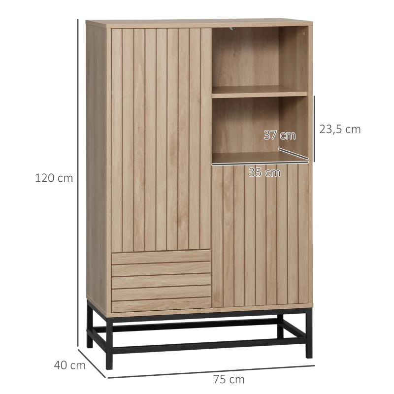 HOMCOM Buffet Meuble de Rangement sur pied de fer avec 2 placards 1 tiroir et 2 niches Aspect Bois - 75 x 40 x 120 cm