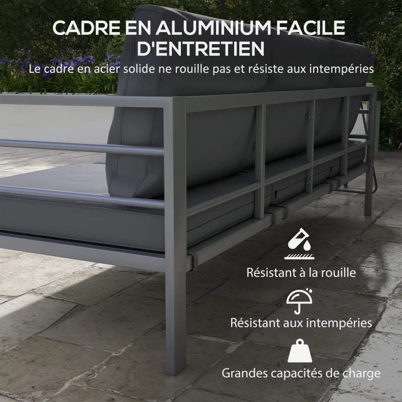 Outsunny Canapé de jardin 3 places avec coussins d'assise et dossier - canapé extérieur en aluminium 185L x 66l x 64H cm