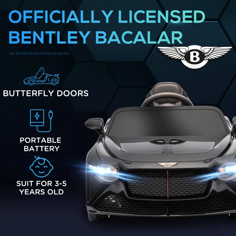 HOMCOM Bentley Bacalar Licensed 12V Kids Electric Car, with Remote Control, Black