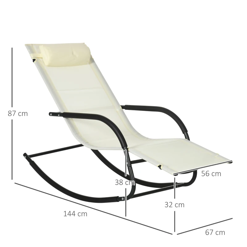 Outsunny Set da 2 Sdraio a Dondolo con Poggiatesta e Braccioli, 67x144x87 cm, Grigio e Beige