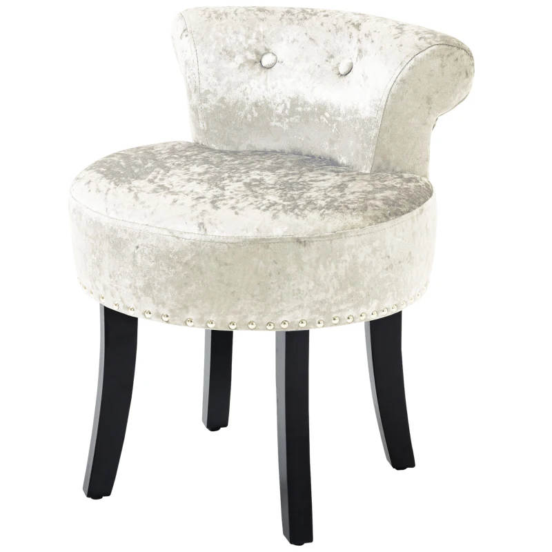 HOMCOM Dressing Table Stool with Rubber Wood Legs, Ice Velvet Vanity Stool for Living Room Bedroom, Beige