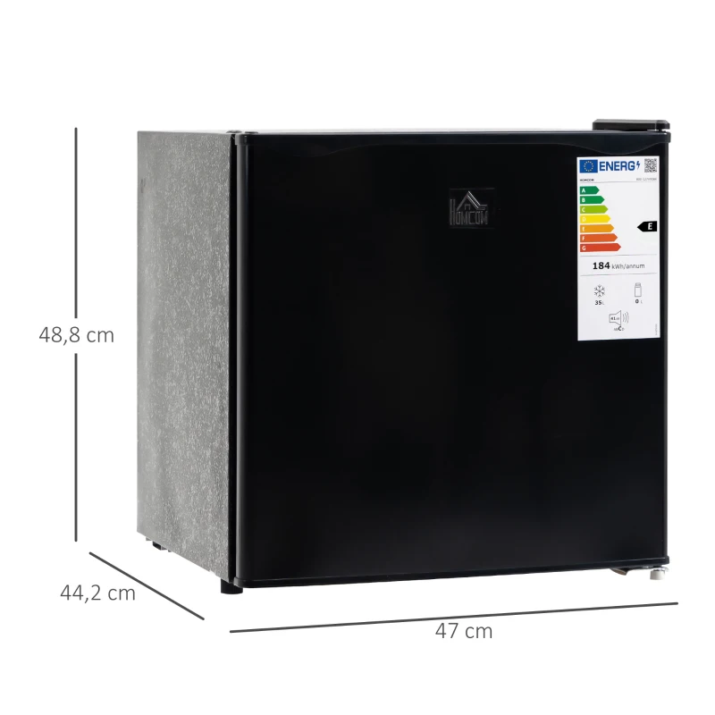 HOMCOM Mini congélateur Température Réglable de -14 à -24°C Compact 35L - étagère Amovible - Porte réversible Classe E - 47 x 44,2 x 48,8 cm - Noir