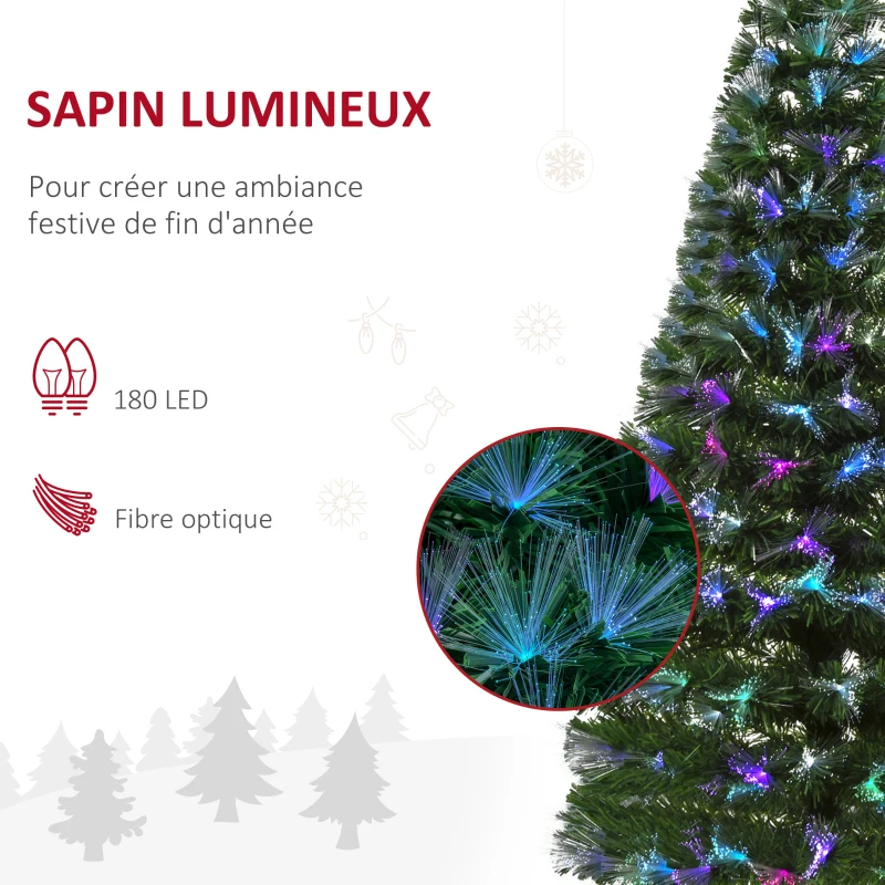 HOMCOM Sapin de Noël Artificiel Arbre de Noël Lumineux 150cm en Fibre Optique Deco Noël lumière à Variation de Couleurs Vert