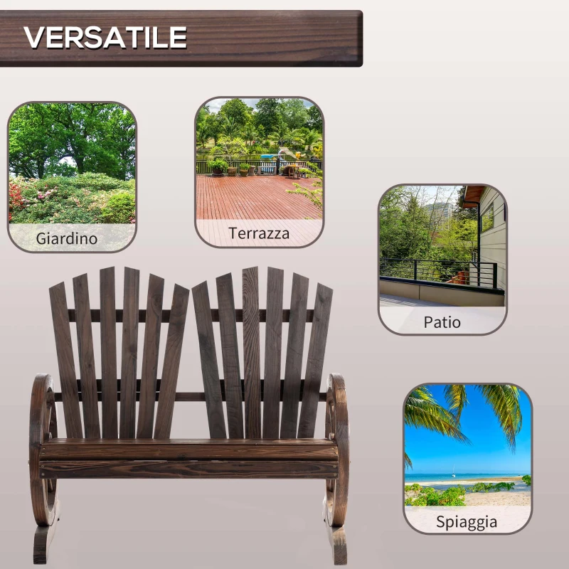 Outsunny Panchina da Giardino in Legno Stile Country con Braccioli a Ruota, 108x66x95cm, Colore Legno