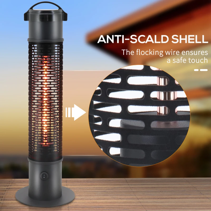 Outsunny Table Top Patio Tower Heater with Cool Touch Felt Mesh Cover, 1.2kW Infrared Outdoor Electric Heater with IP54 Rated Weather Resistance, Tip Over Safety Switch, 1.8 m Power Cord, Φ20 x 65 cm