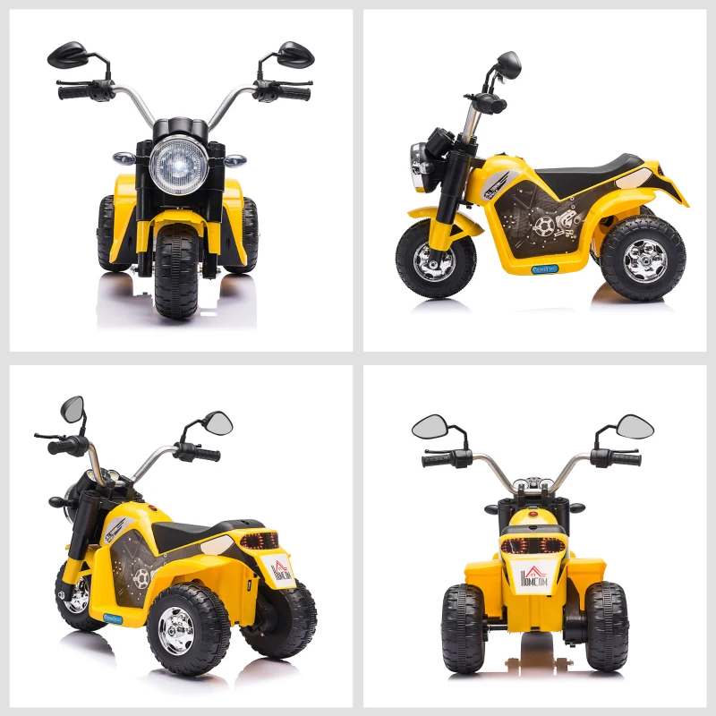 HOMCOM Moto électrique Enfant Chopper Tout-Terrain 6 V 20 W Marche AV AR 3 Roues Effets Lumineux et sonores Jaune Noir