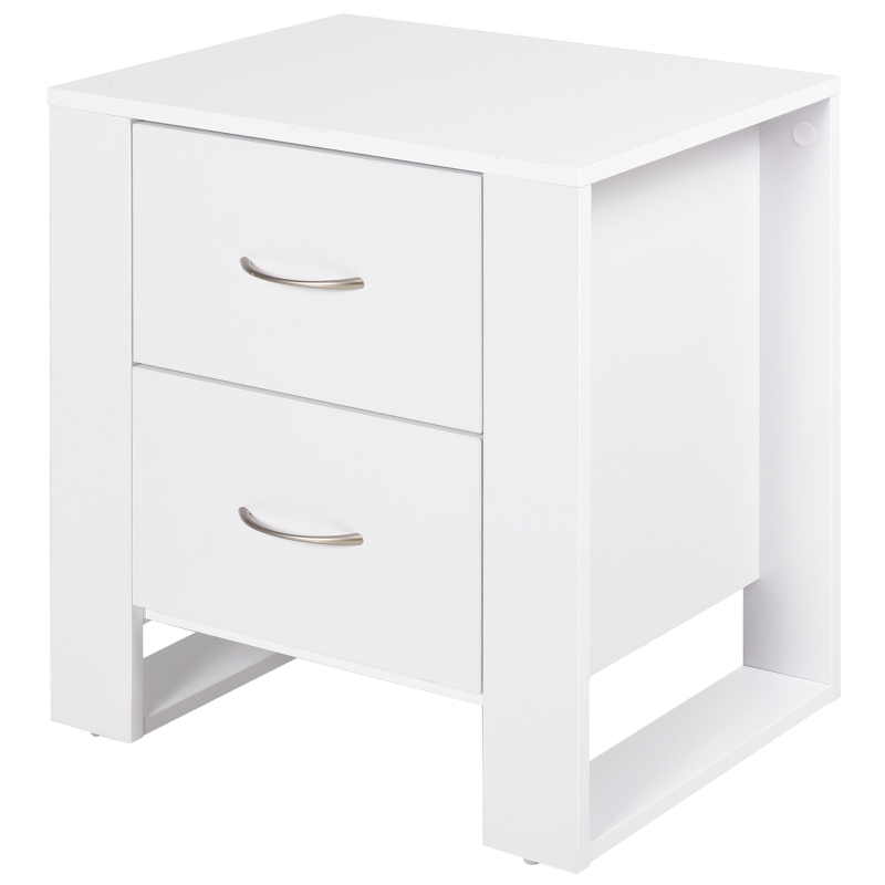 HOMCOM Bedside Table with 2 Drawers, Nightstand with Handles and Elevated Base, Side Table for Bedroom, Living Room, White