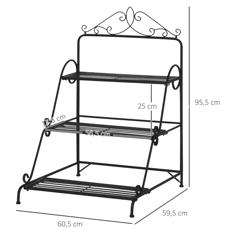 Outsunny Étagère à Fleurs Supports de Pots Porte Plante Escalier Plantes avec étagères en métal 3 Niveaux Forme escalier Pour Intérieur Balcon Jardin Terrasse dim. 60,5L x 59,5l x 95,5H cm Noir