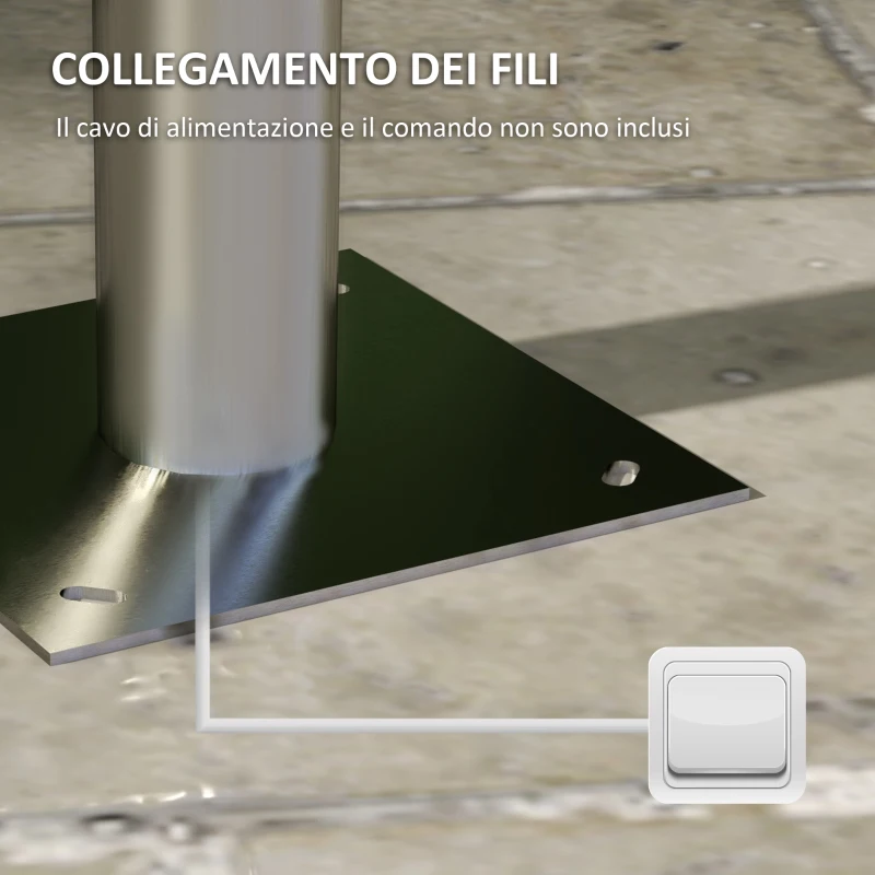 Outsunny Lampione da Giardino con Paralumi a forma Sferica, in Acciaio Inox e Acrilico, 63x25x210 cm, Argento