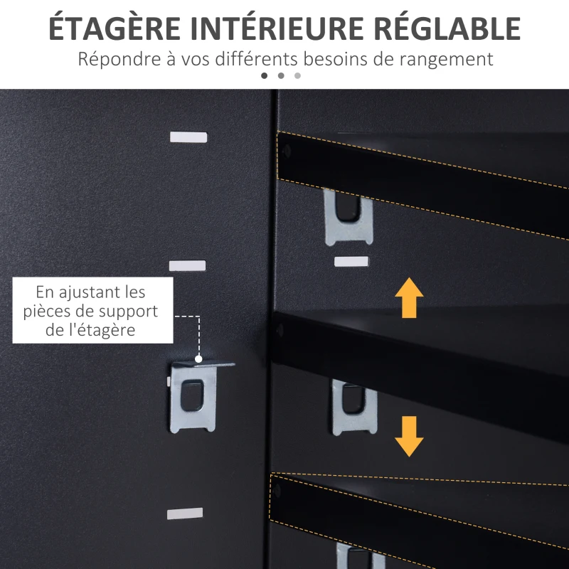 HOMCOM Meuble TV banc télévision design industriel 2 placards avec 2 étagères réglables passe-câbles structure acier noir