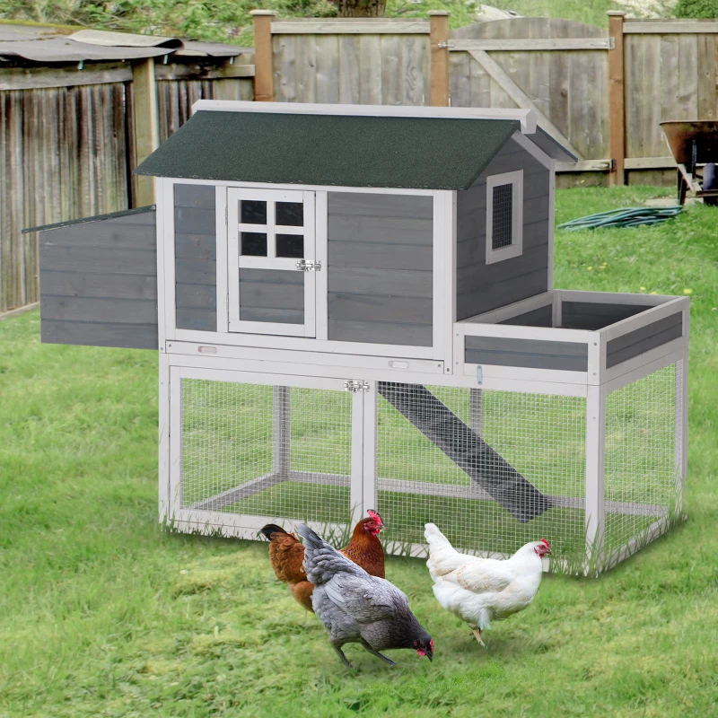PawHut Chicken Coop with Run Backyard Hen Cage Wooden Chicken House Poultry Coops Cages with Plant Box Nesting Box 160 x 80 x 110cm
