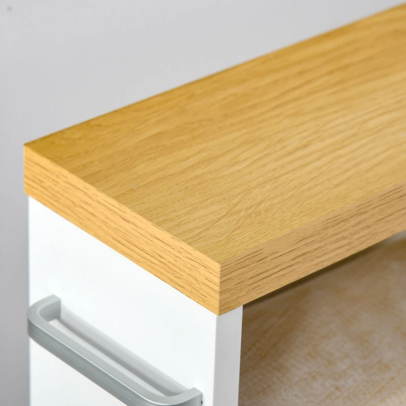 kleankin Carrello Portaoggetti per il Bagno Stretto 13cm, Cassettiera con Mensole e 4 Ruote in Legno Bianco 50x13x67.5cm