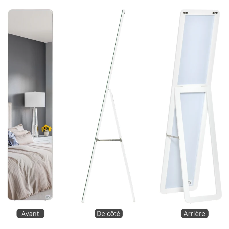 HOMCOM Miroir sur Pied et Mural rectangulaire dim. 37L x 43l x 156H cm Bois Aspect Blanc