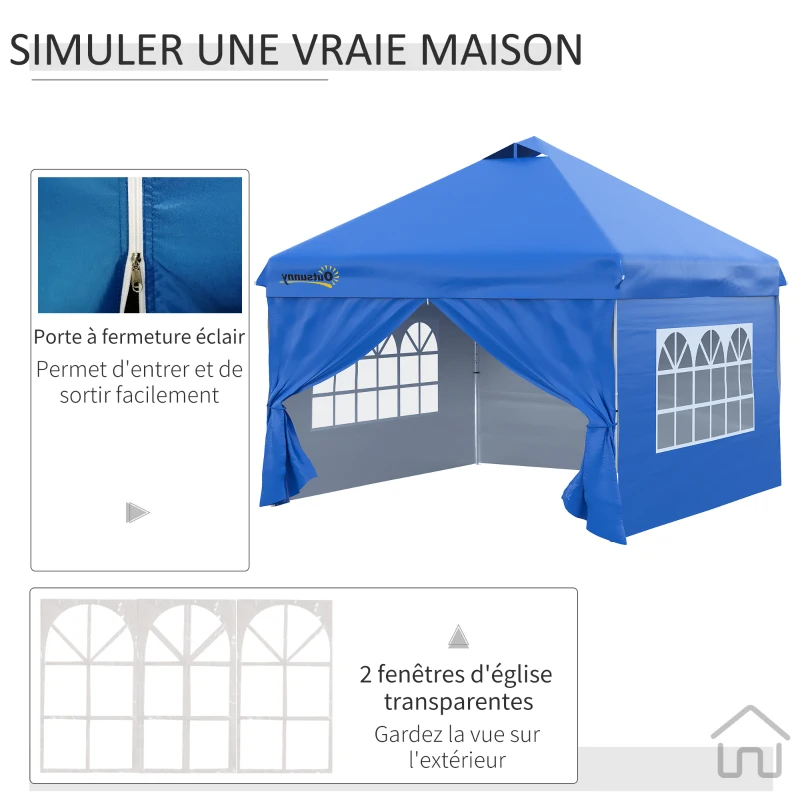 Outsunny Tonnelle pop-up tente de jardin barnum 3x3 m avec 4 parois latérales amovibles bleu